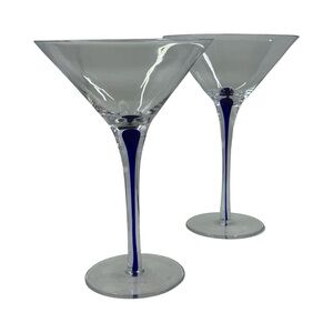 Artesia Blue by Block Martini Glasses Cobalt Blown Glass Stem 7”
